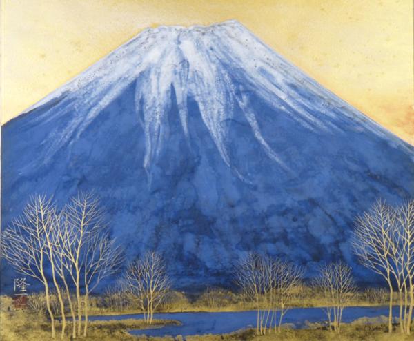 都屋】桝田隆一「群青富士」F10号日本画 共シール 真筆保証品 日本画
