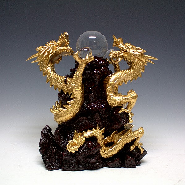 Ryusho】送料無料! 風水山水龍 双龍 （大） 34cm ◇竜開運置物 Ryusho