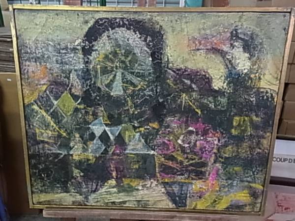 g215　抽象画　作者不明　額ガタ有　わかる方　古品　used