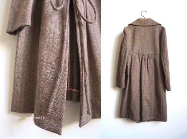 MARNI マルニ ヘリンボン ツイード 丸襟 リボン コート 茶 38