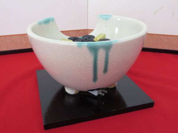 野々田風風炉型紅鉢織部焼電熱器、ヒータ－　お茶道具 ☆野々田商店 風炉型電熱器 薩摩織部 紅鉢 表千家 茶道具☆