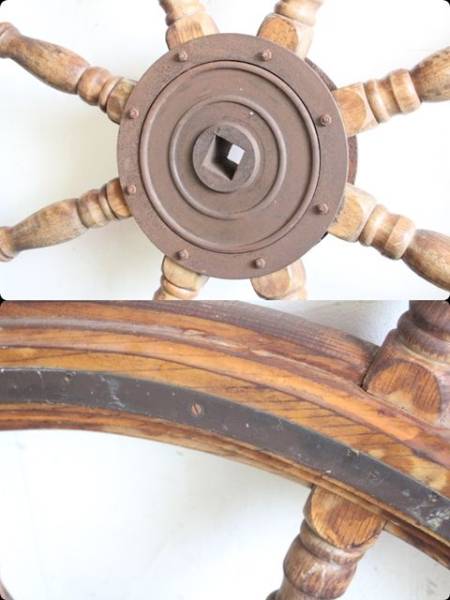 木製ラット 船舵 操舵輪 径120cm◆船舶/アンティーク/時代_3