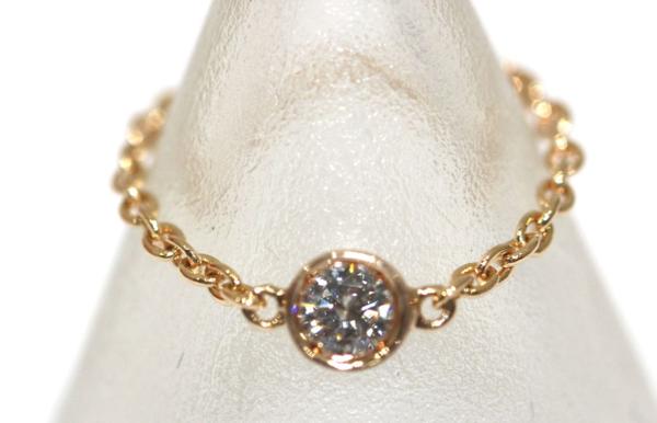 磨き済 美品 K18PG 18金 ピンキーダイヤリング 0.1ct 2.5号