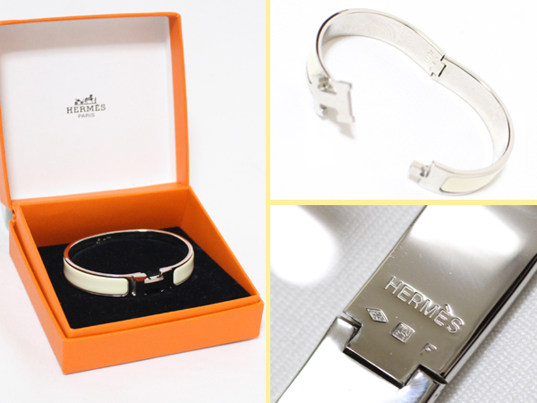 エルメス クリックH ブレスレット　箱付き　HERMES 美品HERMESクリッククラックHバングル箱付ブレスレット ホワイト