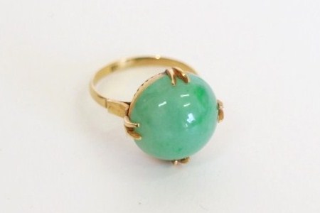 K18刻印 18金製 大粒 翡翠 アンティークリング 16号 5.92g