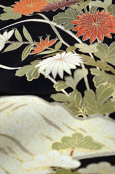 千鳥373＊高級黒留袖 鴛柄 作家物 比翼付 L寸 美品