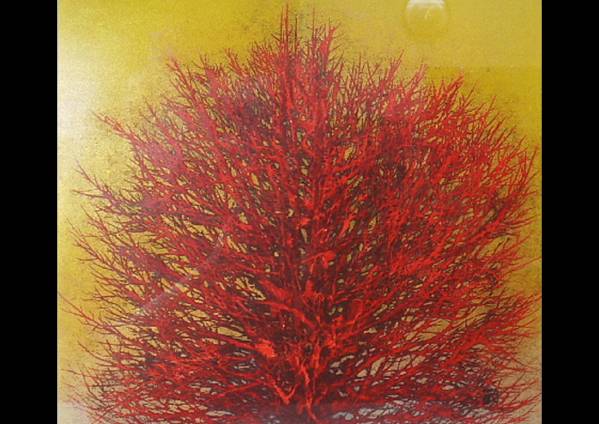 ◆ 星襄一 作　　木版画　　「 梢 (赤) 」　　　真作保証　　