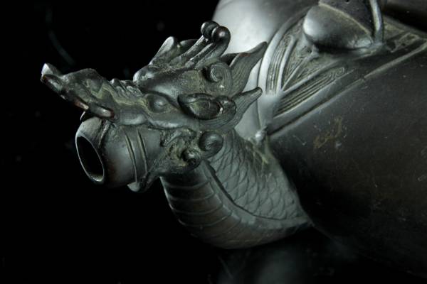打出し ◇廻◇ 時代金工師 紫斑銅製 龍尽銅瓶 龍口 煎茶