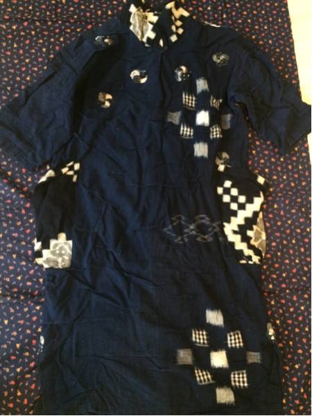 古布 カスリ 絣 ワンピース アンティーク 着物 リメイク