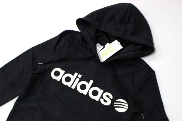 ★アディダス adidas フリース 起毛 パーカー 黒[8712-XO]二