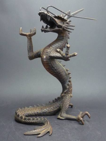 時代 龍彫刻 龍置物 オブジェ 中国古玩 龍木彫 木雕 置物 時代 旧家