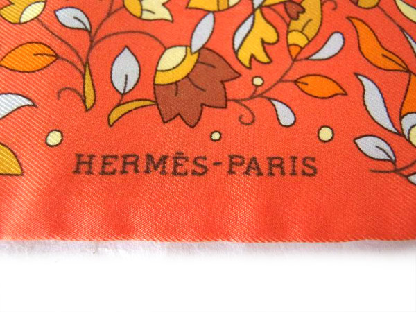 1円 エルメス シルク100％ スカーフ ツイリー オレンジ BG624 1円