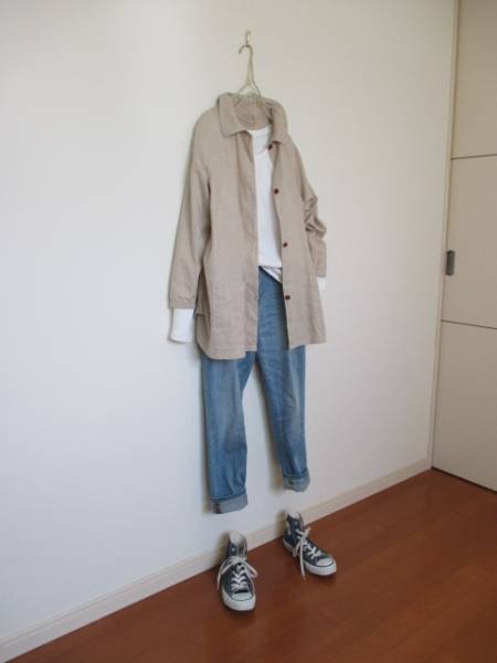 ハンドメイド。生成綿シンプルコートワンピース値下げ