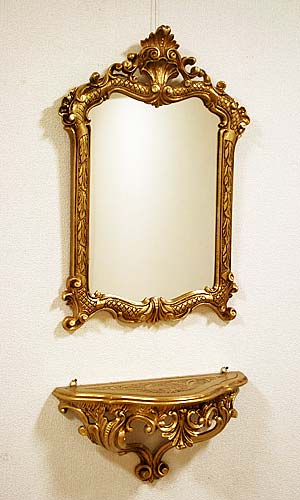 イタリア製 輸入雑貨 アンティークゴールドのコンソールミラー