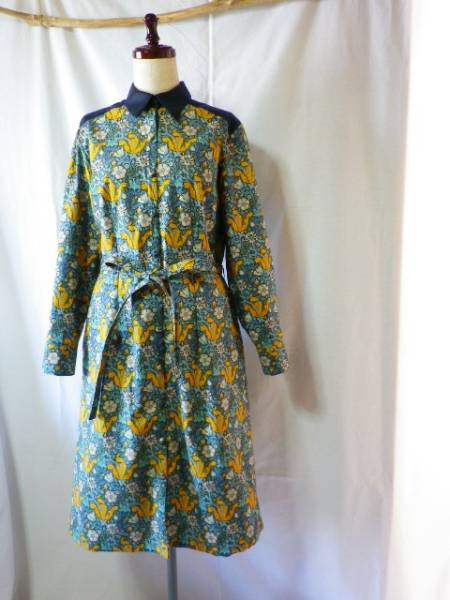 シャツドレス・ワンピース・モリス・花柄・ネイビー