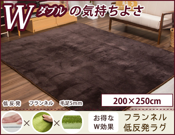 R31送料無料 低反発 フランネル ラグマット 毛足短め 200*250