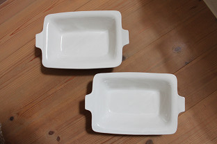 ２個 益子焼 よしざわ窯 白い手付きデリボウル・長方 26cm