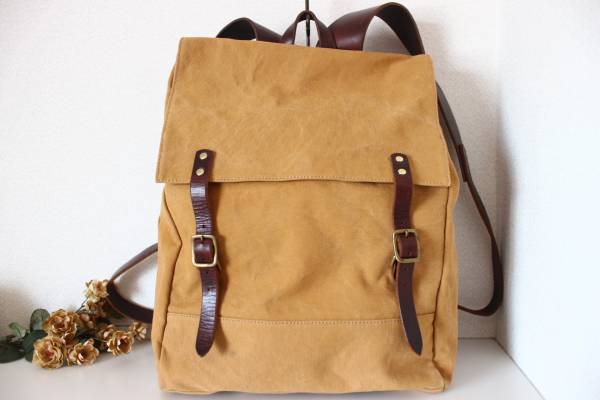 slow スロウ 茶ベージュ 本革 オイルドコットン リュック 避難袋