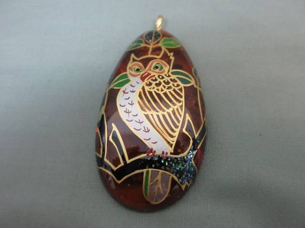 ★ K18 梟螺鈿細工 琥珀 アンバー ペンダントトップ★Y6212