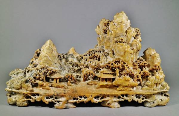 玉石蝋石青田石 楼閣山水雕 中国 床飾 置物　V201 置物 中国 楼閣山水雕 床飾 玉石蝋石青田石 V 公式通販 玉石蝋石青田石