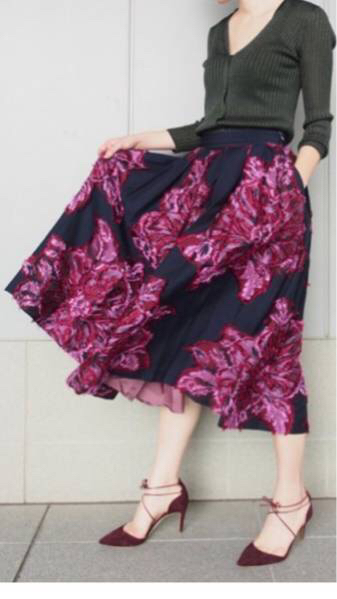 IENA フラワージャガードボリュームスカート 38 ドゥロワー