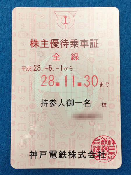 簡易書留無料 神戸電鉄 株主優待乗車証 裏シルバー