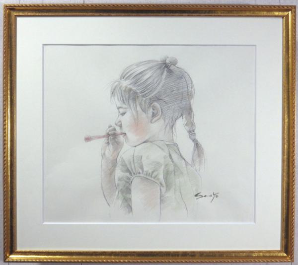 藤岡心象『シャボン玉』 希少な水彩10号大 少女 一枚の絵扱