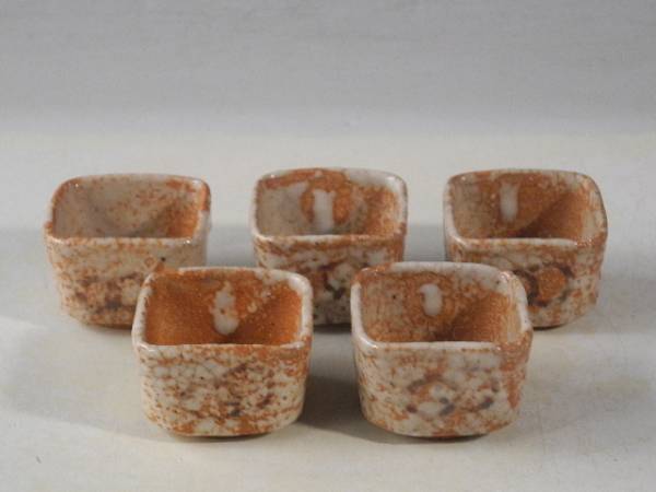 ◆伯◆古紅志野 鉄絵 向附 5客 茶道具 無傷完品 42n169