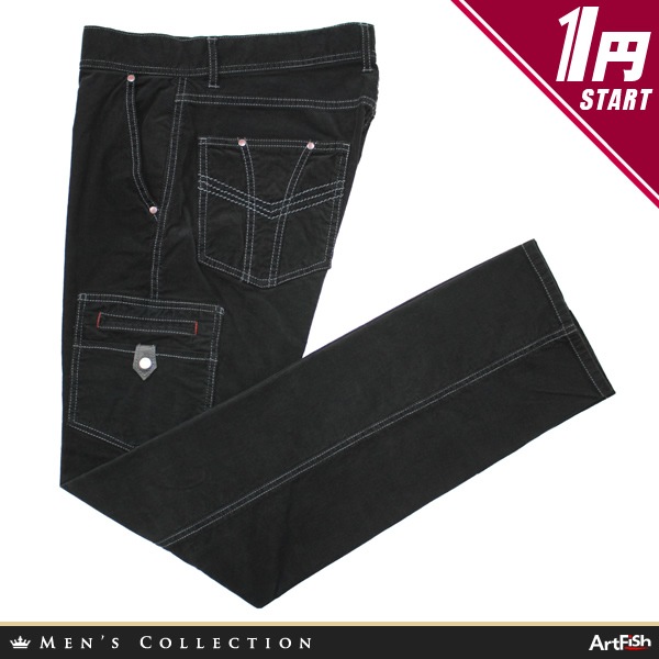 1円バラシ M★黒 コーディロイ美脚カーゴパンツf1054*82cm新品