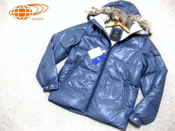 新品完売★ビームス ファーフード付きダウンジャケット紺S★
