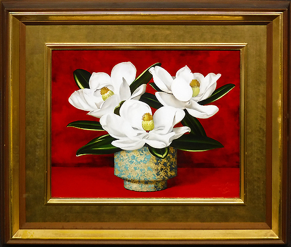 【GLC】高野三三男「泰山木」油彩8号 日展参与 藤田嗣治の盟友