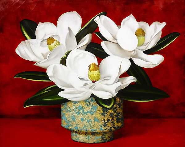 【GLC】高野三三男「泰山木」油彩8号 日展参与 藤田嗣治の盟友