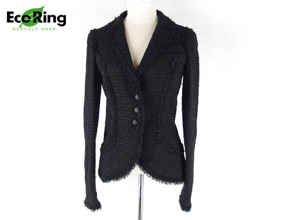 1円 美品 シャネル 06C ツイード ジャケット 36 ブラック AJ426