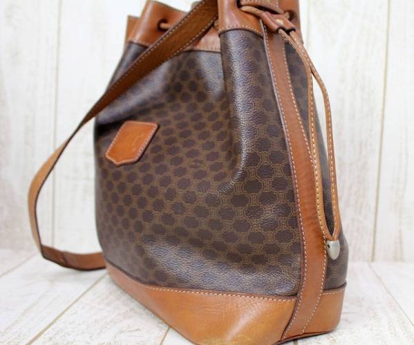 セリーヌ CELINE ショルダーバッグ マカダム柄 巾着 レザー 茶 CELINE