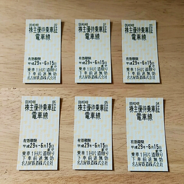 名鉄株主優待乗車証6枚1セット