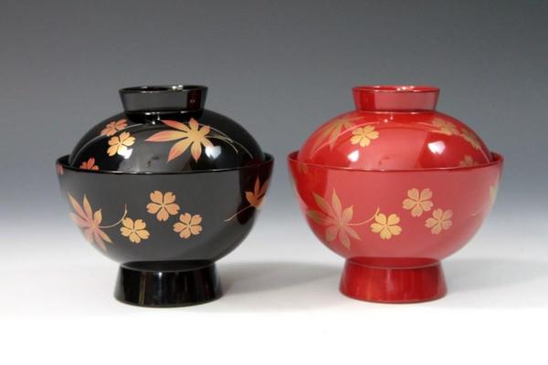 ☆ 美品 未使用 春秋蒔絵 木製 夫婦吸物椀 雲錦蒔絵 越前