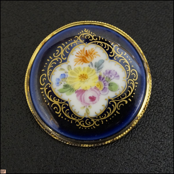 124-マイセン◇フラワー ブローチ シルバー枠 花柄 陶器