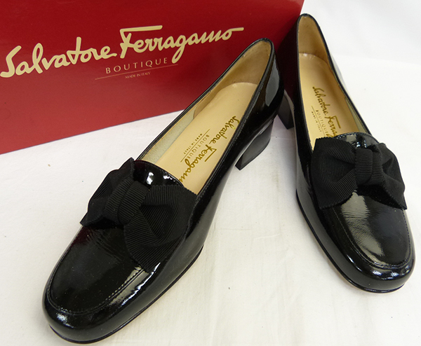 フェラガモ☆エナメル/リボン/パンプス/6/中古※美品（R12250）
