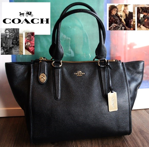 美品/COACHコーチ/ブラックデザインレザーショルダー/ハンドバッグ/BK 