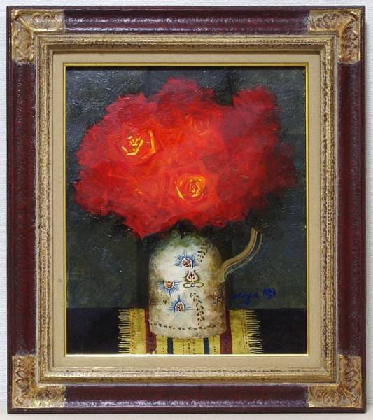 清原啓一 「薔薇」 額装8号 ○色彩豊かな薔薇の図柄 優品です！○