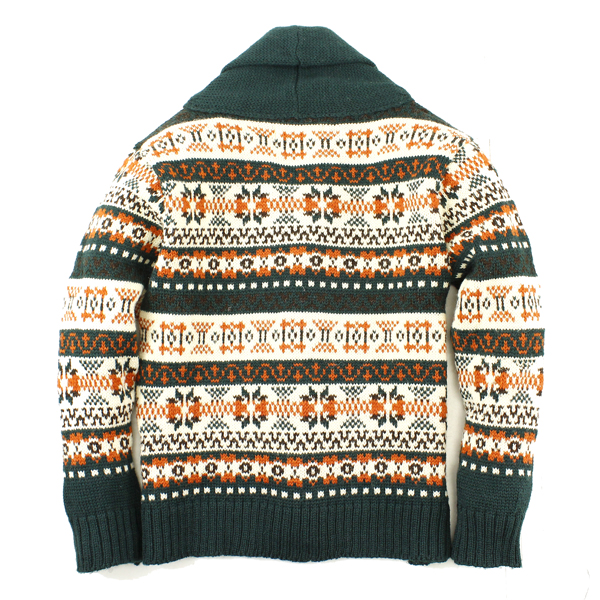 極美品 英国製 老舗 HIGHLAND CLUB ハイランドクラブ 上質ブリティッシュウール ニットカーディガン ノルディック 38 本革くるみボタン