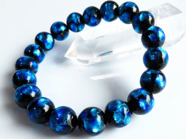 深い青に輝く★ホタルガラスブレスレット10mm 沖縄で大人気