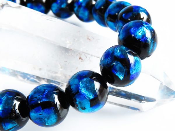 深い青に輝く★ホタルガラスブレスレット10mm 沖縄で大人気