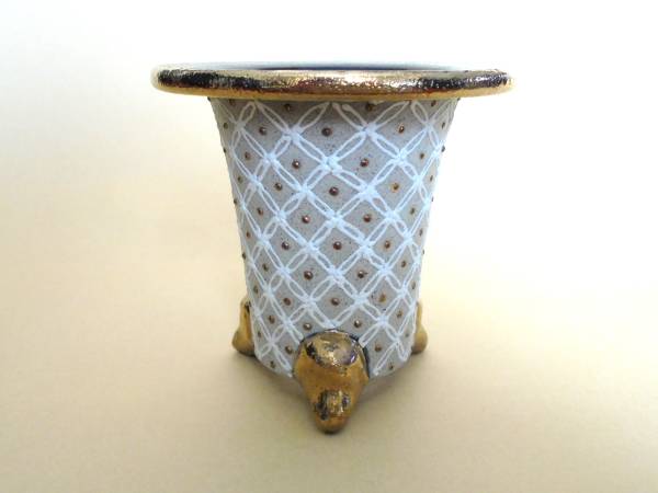 万年青◇楽焼錦鉢　３．６号　金七宝◇富貴蘭・山野草