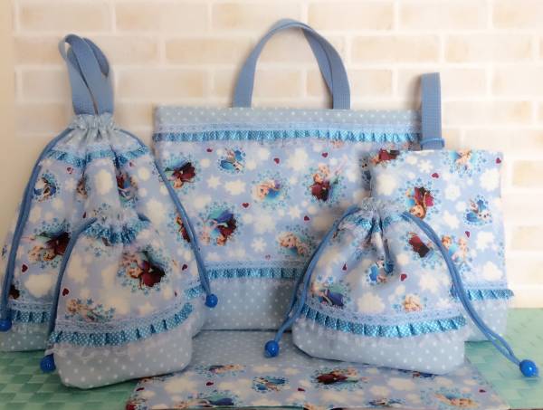 ハンドメイド アナと雪の女王 入園 入学 レッスンバッグ 上靴入れ 着