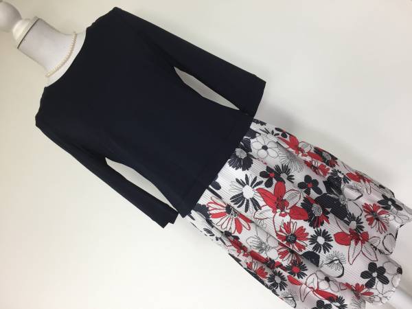 新品・53,900円☆PINORE ピノーレ/異素材組み合わせワンピース・40 ☆新品☆PINORE ピノーレ/異素材組合せの素敵な春ワンピース・40-新作商品