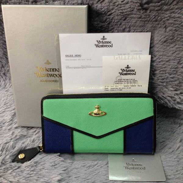 緑×青 長財布 ヴィヴィアンウエストウッド財布 Vivienne 長財布 ブランド