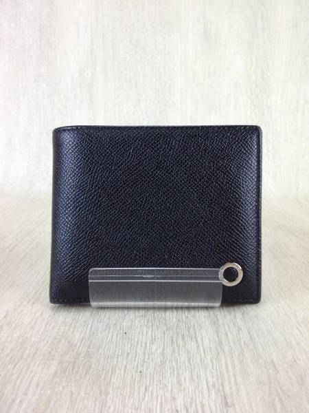 BVLGARI◆2ツ折サイフ/BLK/レザー/角スレ有