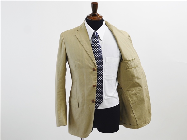 7YC169】ユナイテッドアローズ 3つボタン シングルスーツ M Y5体 ベージュ 無地コットン カジュアルスーツ グリーンレーベル リラクシング