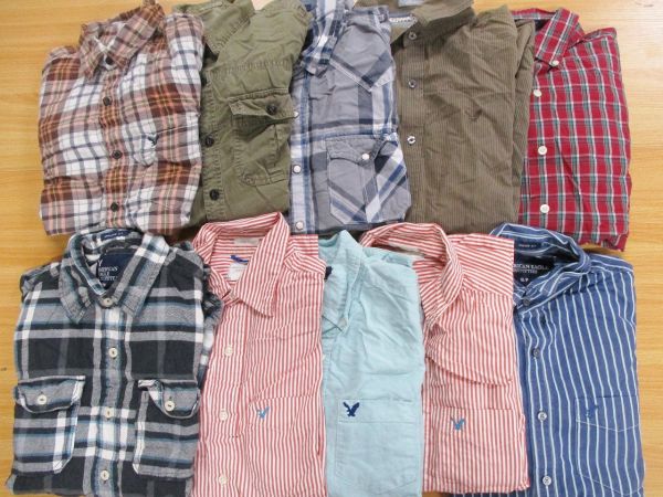 ◎アバクロ & アメリカンイーグル 長袖シャツ (XS～M) 10枚セット まとめ売り USA古着卸 HF34